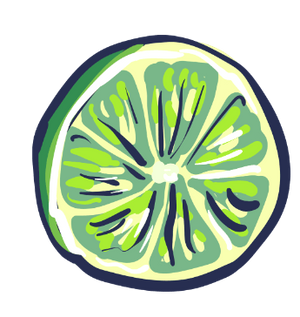 A drawn image of a lime sliced in half