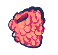 A drawn image of a raspberry facing upright