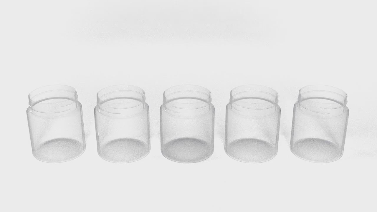 ripe gummies falling into 5 different jars