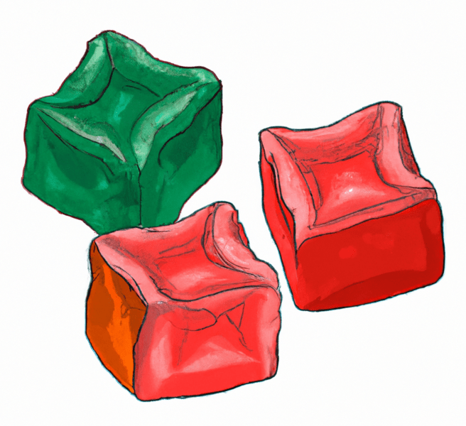 Hand-drawn image of 3 gummy chews