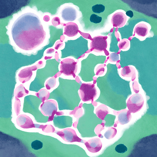 An abstract watercolor image of a molecule